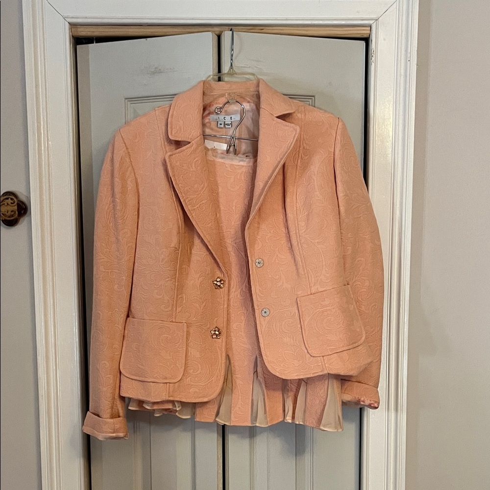 Elegant Peach Women's Blazer and Skirt Set